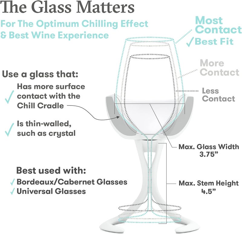 VoChill Stemmed Wine Glass Chiller | Made in USA | Radically cool wine tool – keeps wine perfectly chilled in your glass | Refreezable Chill Cradle actively chills (Quartz, Perfect Pair) - Image 4